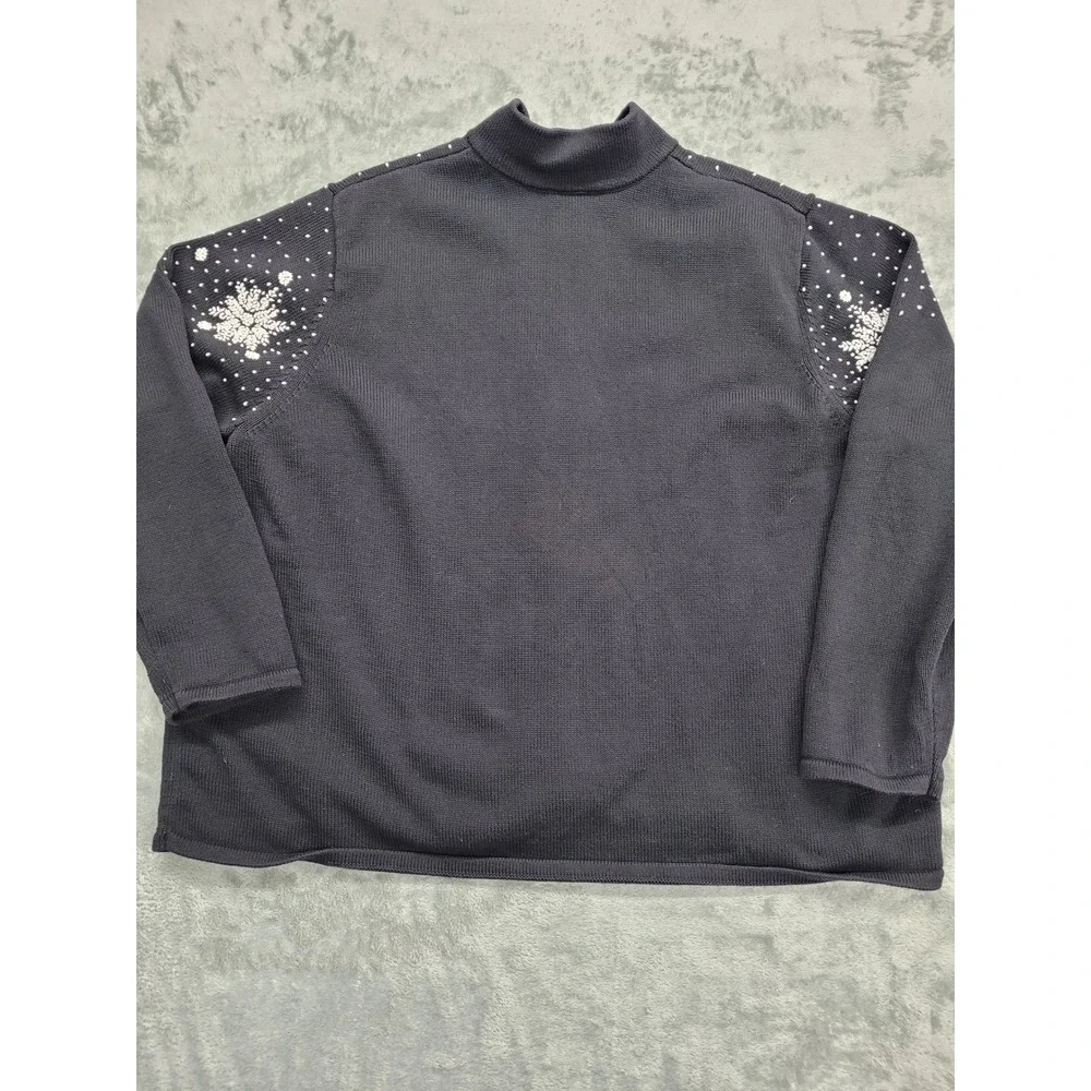 Talbots Cardigan Sweater Womens 2X Navy Blue Snowflake Full‎ Zip Cotton